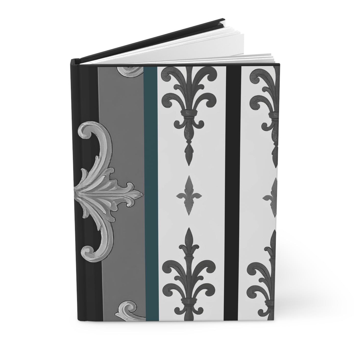 Elegant Floral Motif Hardcover Journal - Stylish Writing Notebook - Striped Minimal Damask