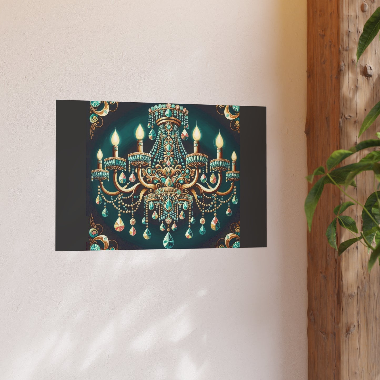 Elegant Chandelier Poster - Luxurious Wall Art for Home Décor - Teal Jeweled Chandelier