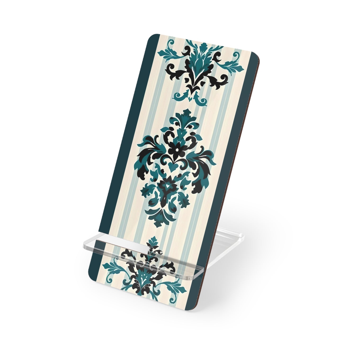 Elegant Floral Smartphone Display Stand - Teal Striped Damask - Decorative Mobile Holder