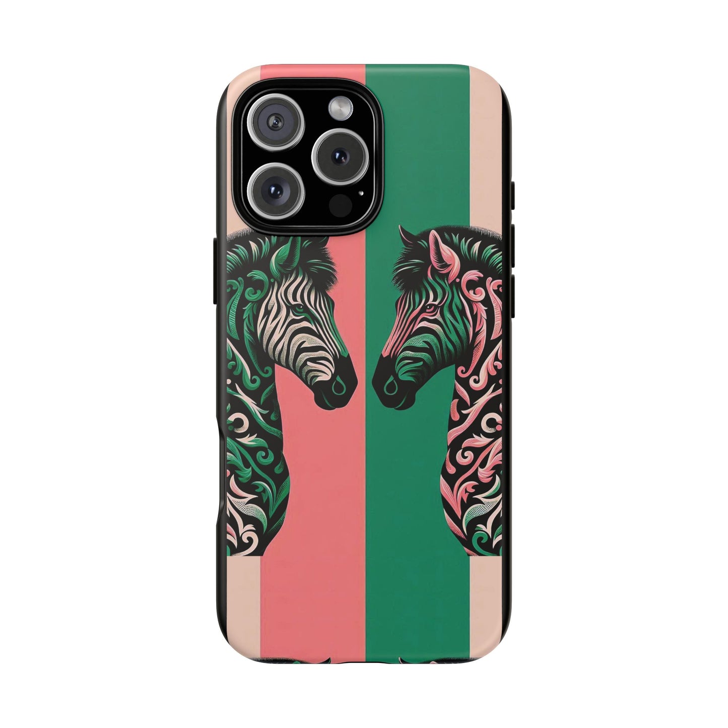 Phone Case - Elegant Pink & Green Zebra Damask Design