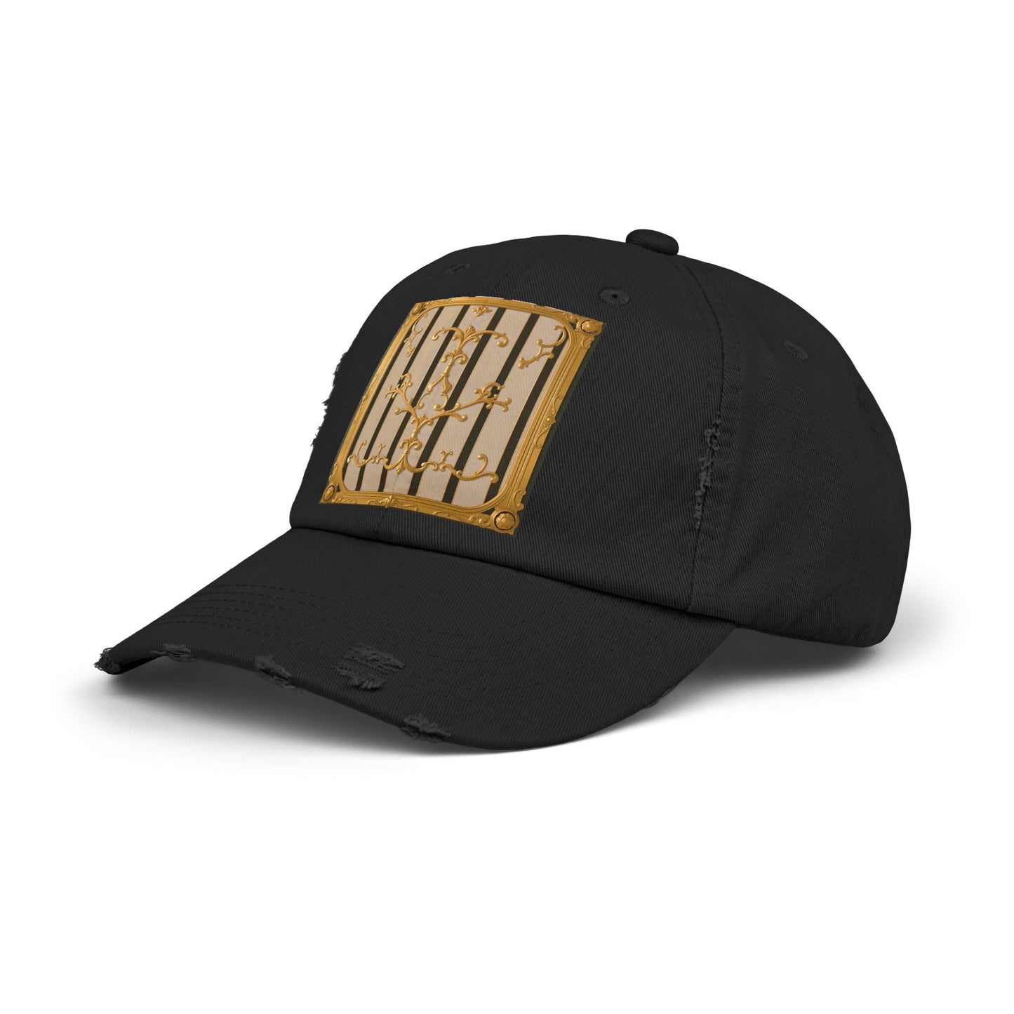 Unisex Distressed Cap - Beige Striped Gold Rococo
