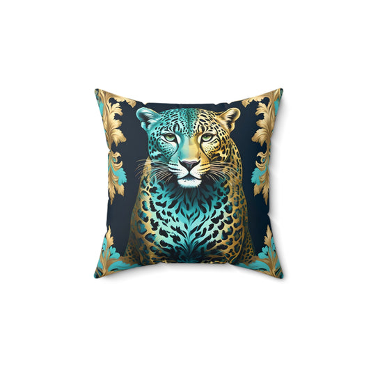 Elegant Leopard Print Faux Suede Pillow - Luxurious Home Decor - Turquoise Leopard