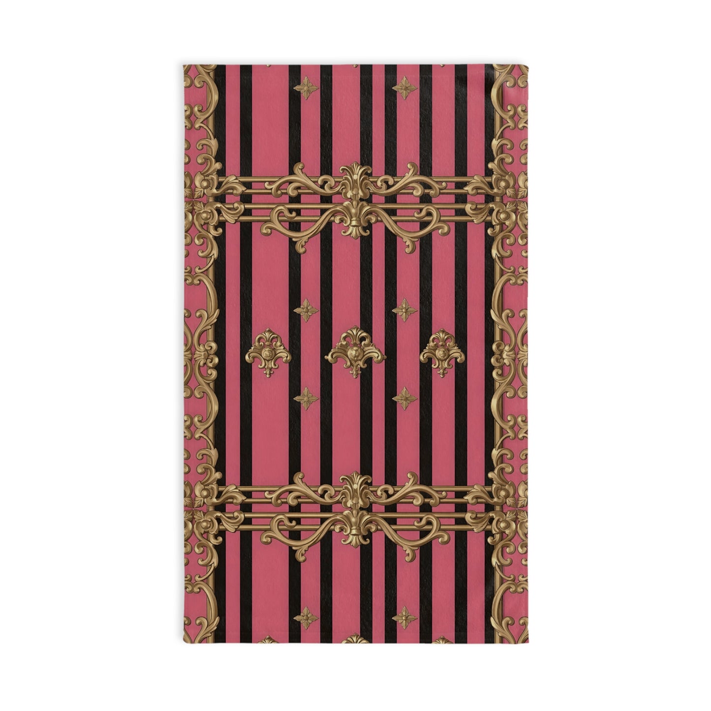 Chic Patterned Hand Towel with Gold Accents, Kitchen Decor, Glamorous Bathroom Towel, Elegant Home Accessory - Pink Striped Gold Rococo