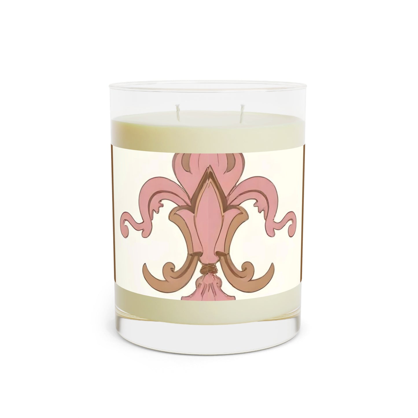 Elegant Fleur De Lis Scented Candle - Home Decor, Gift for Her, Aromatherapy, Wedding Favor, Relaxation - Brown Striped Pink Arabesque