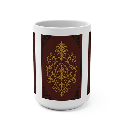 Dusk Burgundy-Black & Gold Baroque 15oz Mug — Vintage Victorian White Coffee Cup