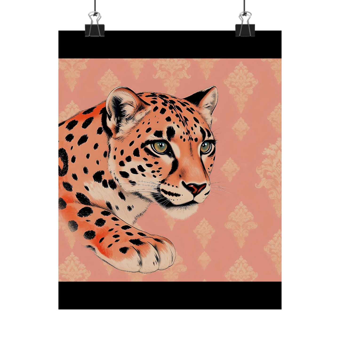 Floral Motif Art Poster - Elegant Matte Vertical Wall Decor - Peach Leopard & Damask