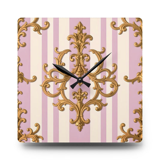 Elegant Vintage-Inspired Acrylic Wall Clock, Home Decor, Living Room, Gift for Her, Wedding Decor - Lilac & Alabaster Striped Gold Baroque