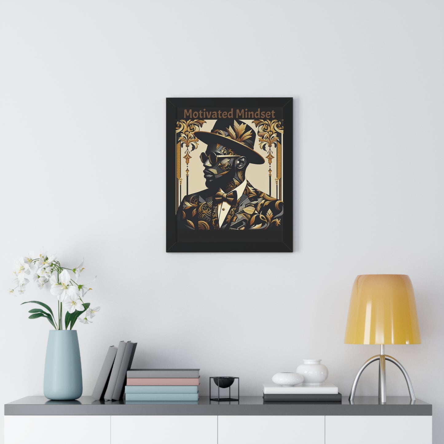 Motivated Mindset Framed Vertical Poster | Inspirational Wall Art, Office Decor, Motivational Gift, Home Decor, Black Art