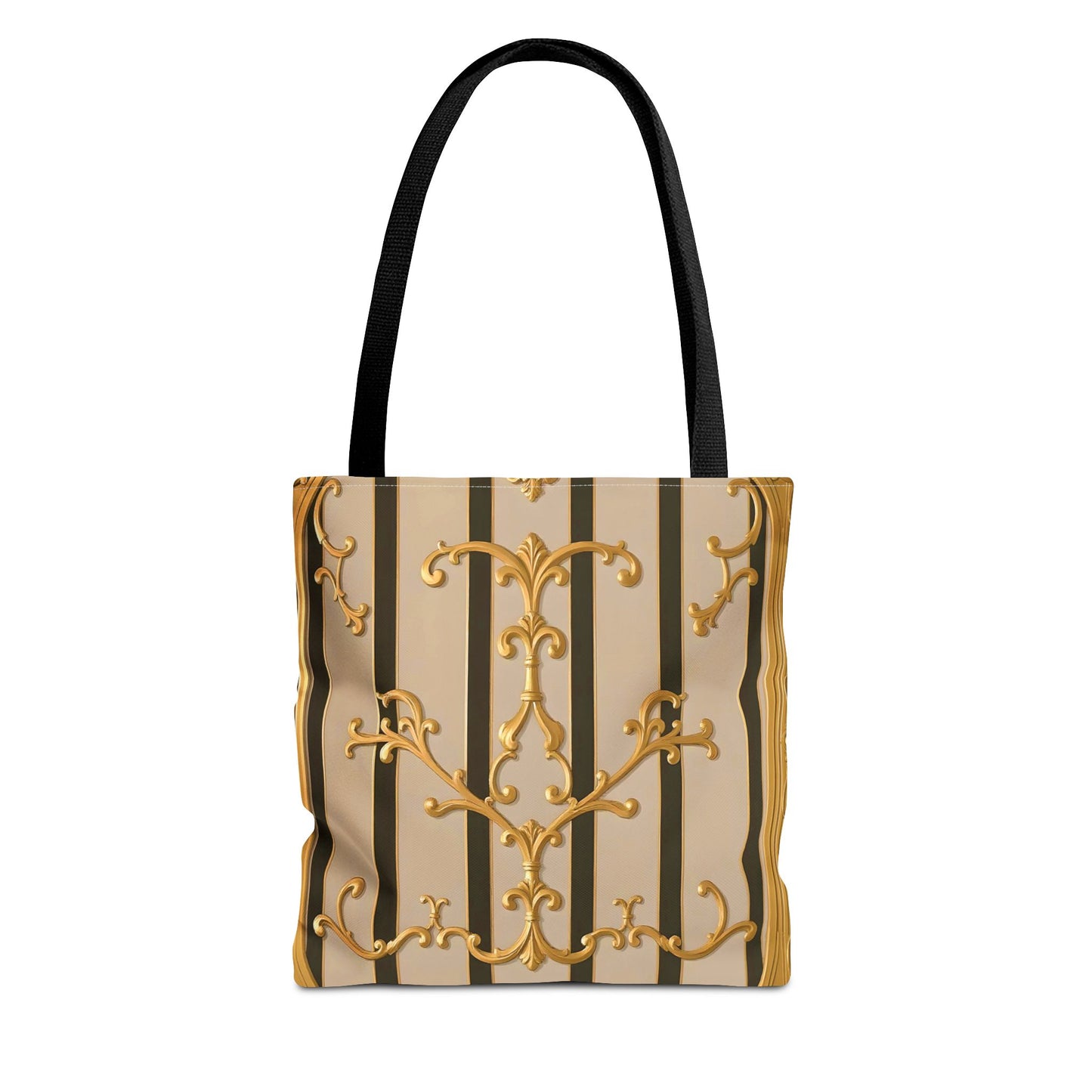 Elegant Gold Pattern Tote Bag - Stylish Carryall for Everyday Use, Eco-Friendly Shopping, Gift for Her - Beige Striped Gold Rococo