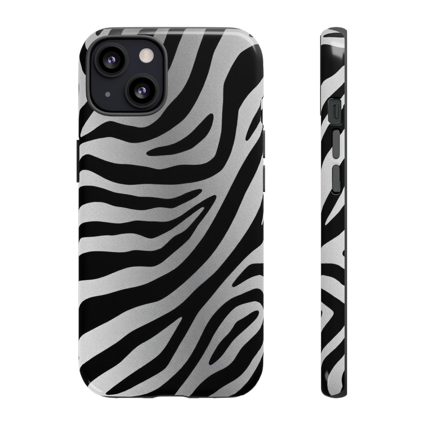 Zebra Print Tough Phone Case - Silver