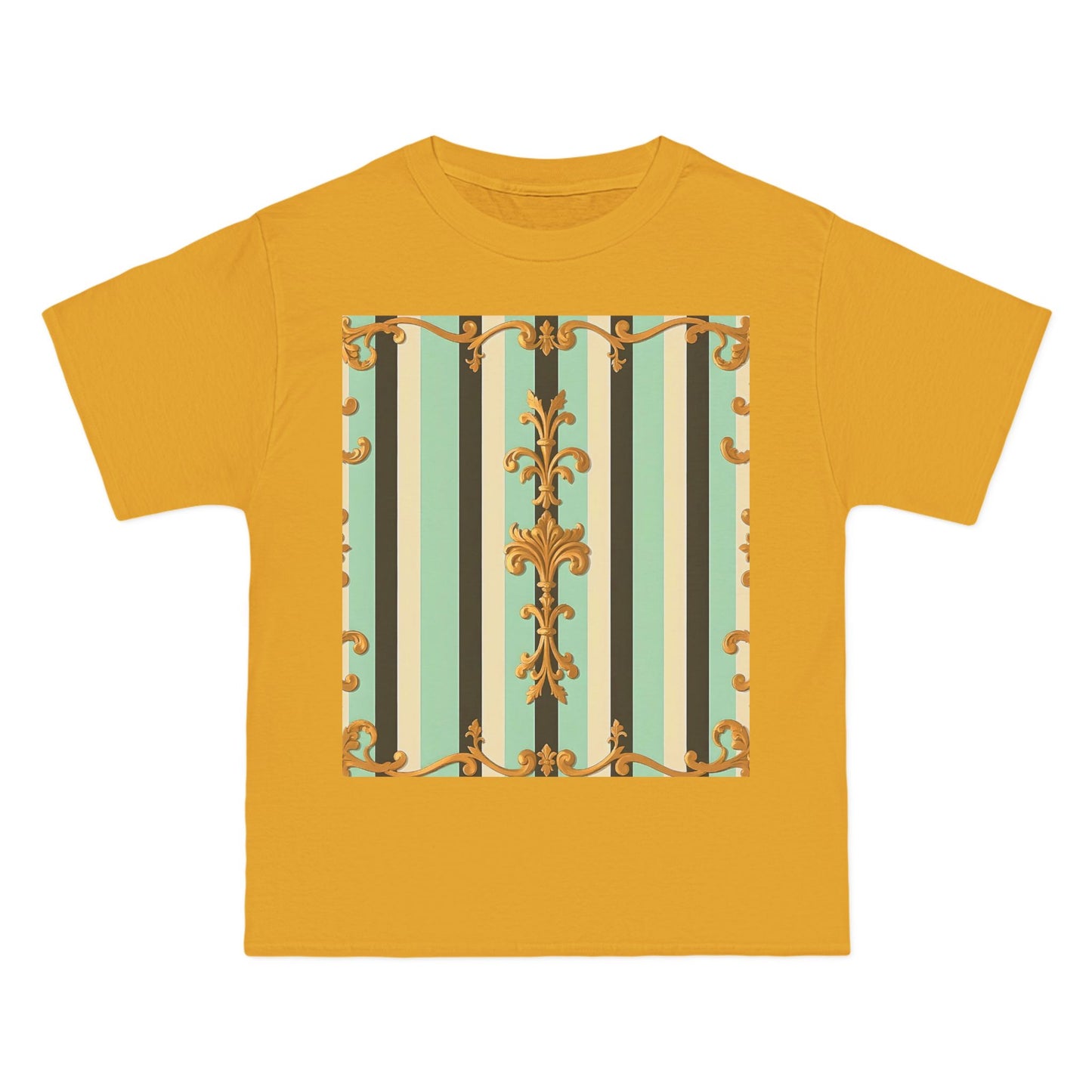 Vintage-Inspired Short-Sleeve T-Shirt, Casual Wear, Graphic Tee, Retro Style, Summer Fashion, Gift for Her - Black & Matte Mint Striped Rococo