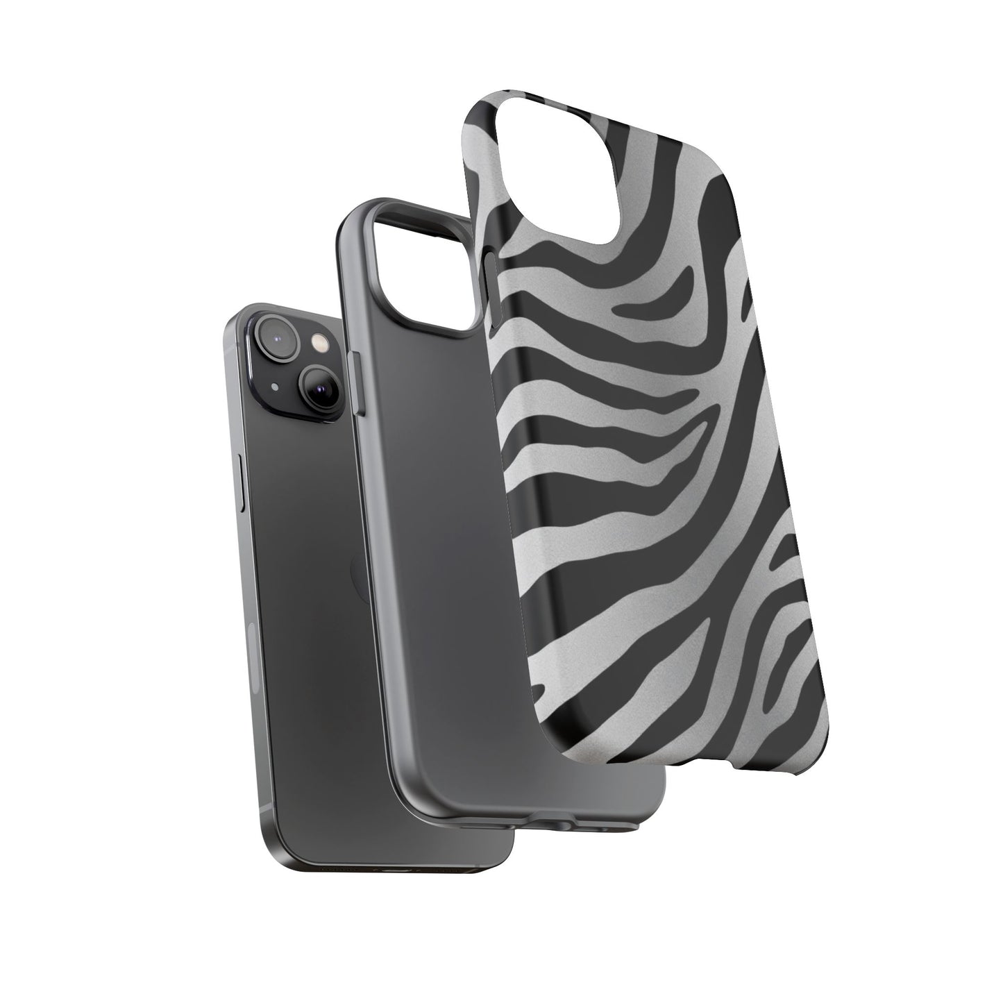 Zebra Print Tough Phone Case - Silver