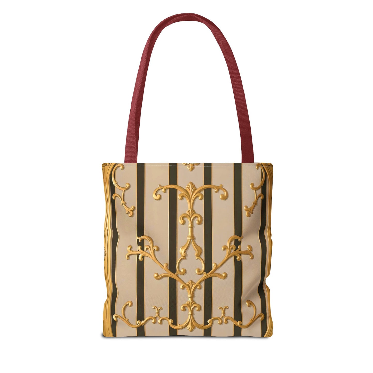 Elegant Gold Pattern Tote Bag - Stylish Carryall for Everyday Use, Eco-Friendly Shopping, Gift for Her - Beige Striped Gold Rococo