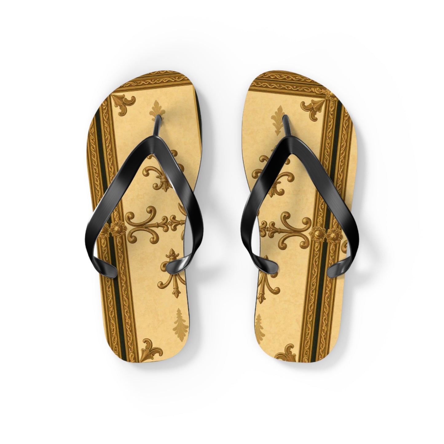 Elegant Vintage Flip Flops, Summer Footwear, Beach Sandals, Vacation Essentials, Relaxation, Unique Gifts - Matte Yellow Striped Antique Rococo