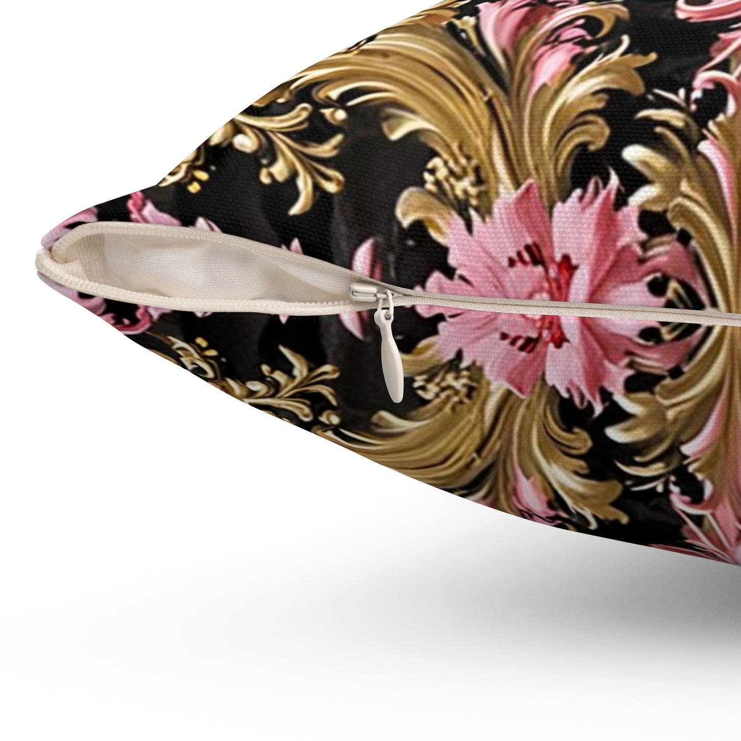 Luxurious Floral Print Pillow, Bohemian Home Decor, Throw Cushion, Elegant Accent Pillow, Gift for Her - Black & Pink Oil Painting Style Rococo
