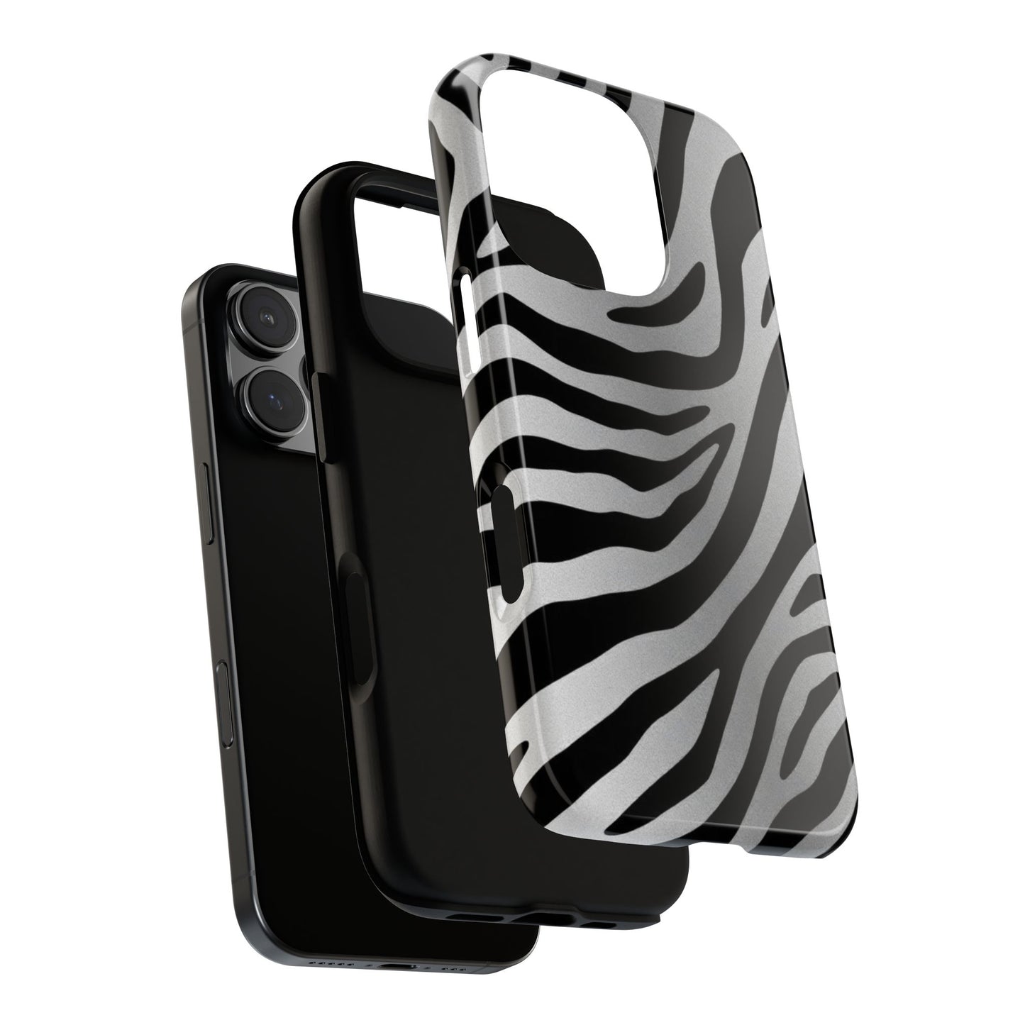 Zebra Print Tough Phone Case - Silver