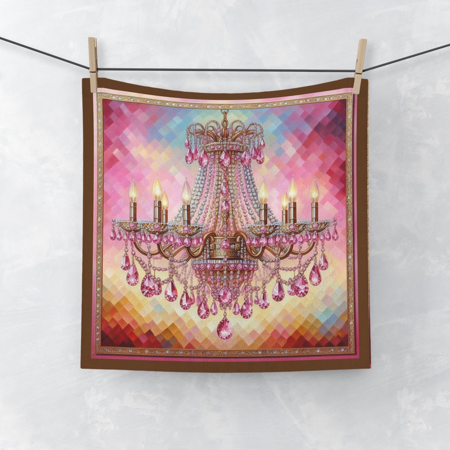 Chic Chandelier Face Towel - Luxurious Bath Accessory, Decorative Hand Towel, Elegant Home Décor, Perfect Gift for Her - Pink Jeweled Chandelier