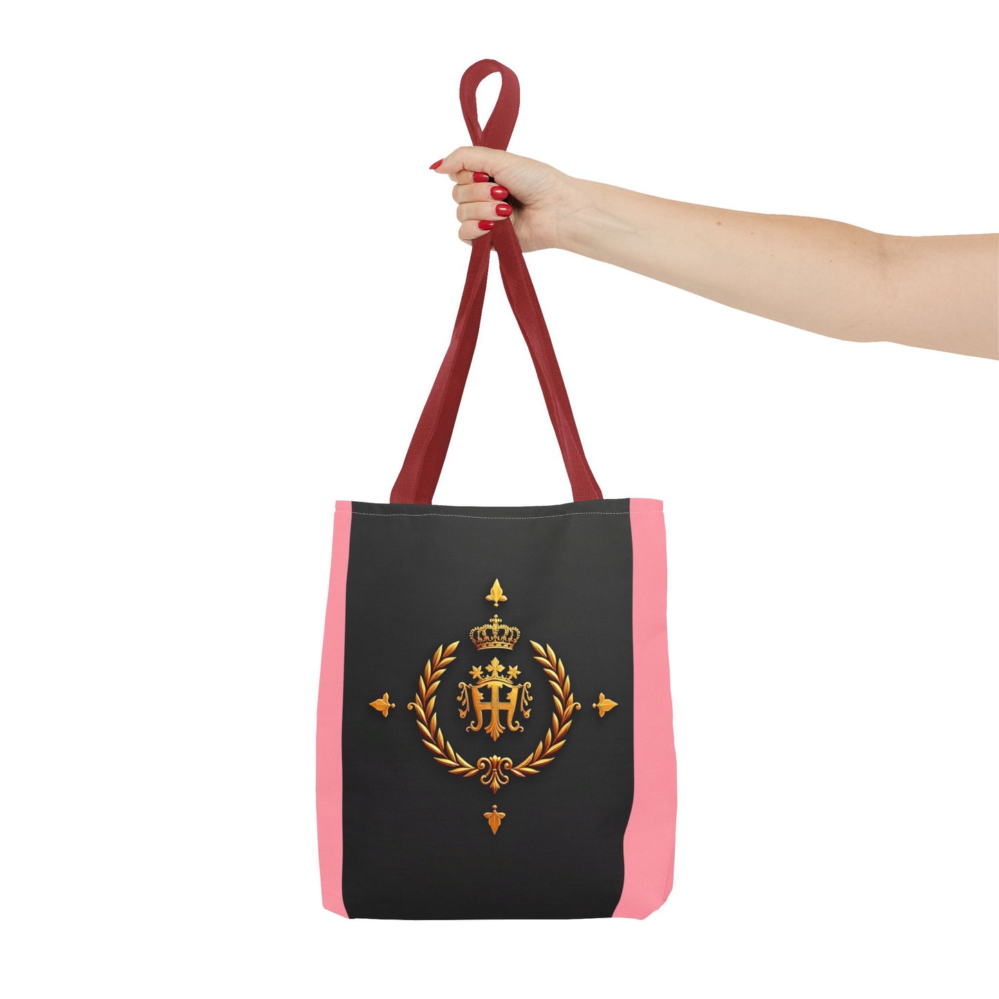 Elegant Monogrammed Tote Bag - Chic Shopper, Eco-Friendly Carryall, Personalized Gift, Stylish Accessory - Pink Striped Gold Crest