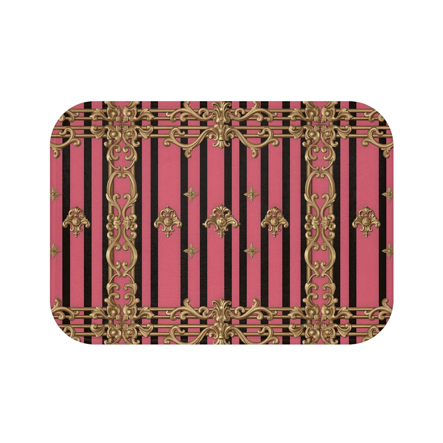Elegant Pink and Gold Striped Bath Mat, Luxurious Home Decor for Bathroom, Wedding Gift, Spa Gift, Bathroom Accessories - Pink Striped Gold Rococo
