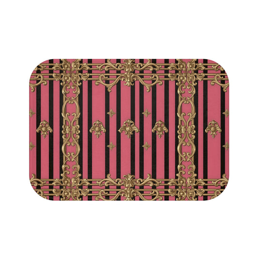 Elegant Pink and Gold Striped Bath Mat, Luxurious Home Decor for Bathroom, Wedding Gift, Spa Gift, Bathroom Accessories - Pink Striped Gold Rococo
