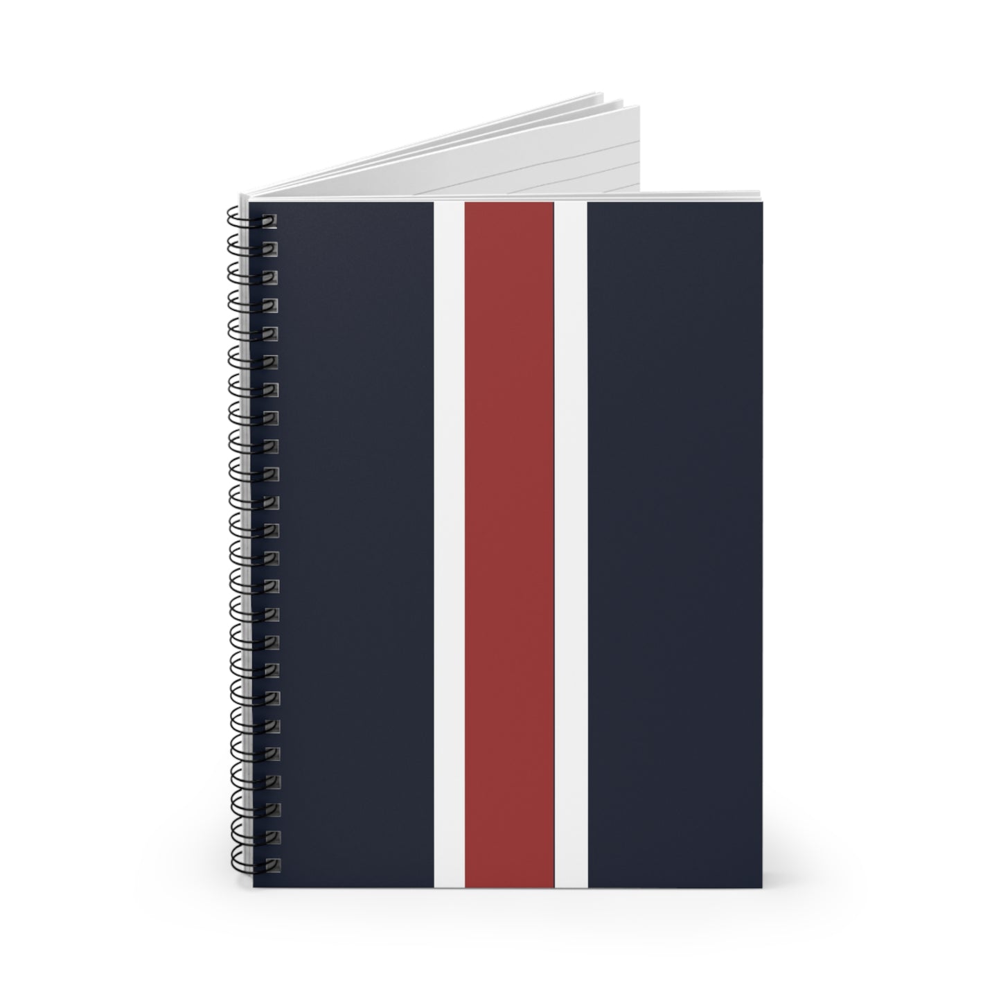 Lunar Midnight & Red-White Striped Stylish Spiral Notebook - Ruled Lines, Perfect for Students, Journaling, Note-Taking, Gifts, and Organizing