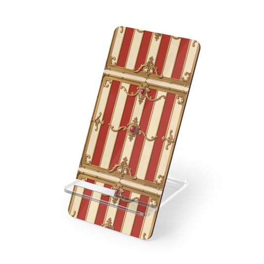 Elegant Vintage Mobile Display Stand, Smartphone Holder, Decorative Phone Stand, Stylish Desk Organizer - Alabaster & Dusk Orange Striped Baroque