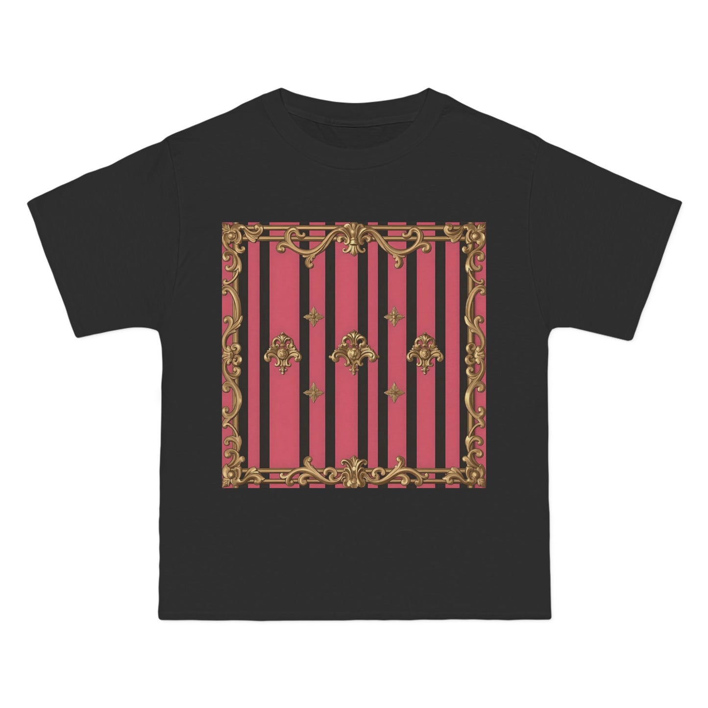 Elegant Baroque Short-Sleeve T-Shirt - Artistic Fashion, Graphics Tee, Unique Gift, Stylish Apparel, Casual Wear - Pink Striped Gold Rococo