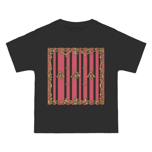 Elegant Baroque Short-Sleeve T-Shirt - Artistic Fashion, Graphics Tee, Unique Gift, Stylish Apparel, Casual Wear - Pink Striped Gold Rococo