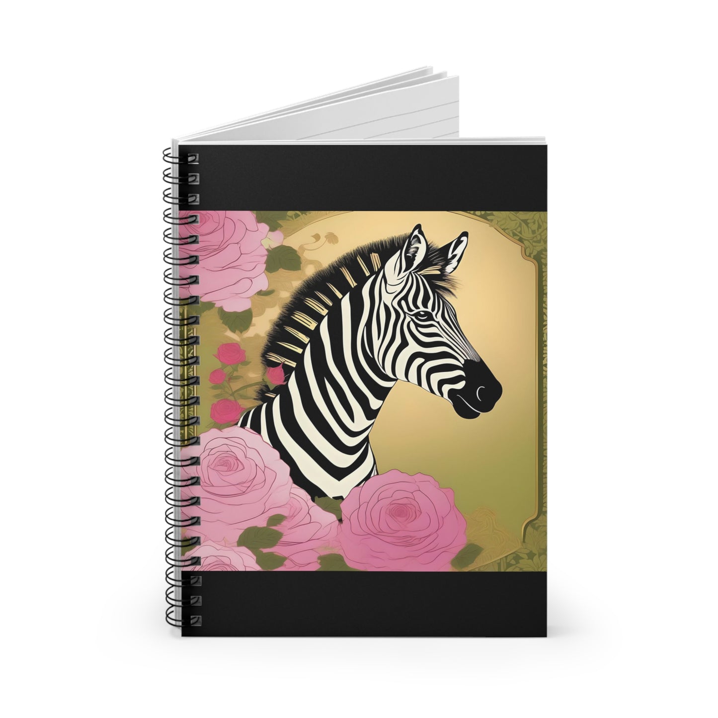 Elegant Vintage Spiral Notebook - Ruled Line with Zebra With Roses In Pink & Olive