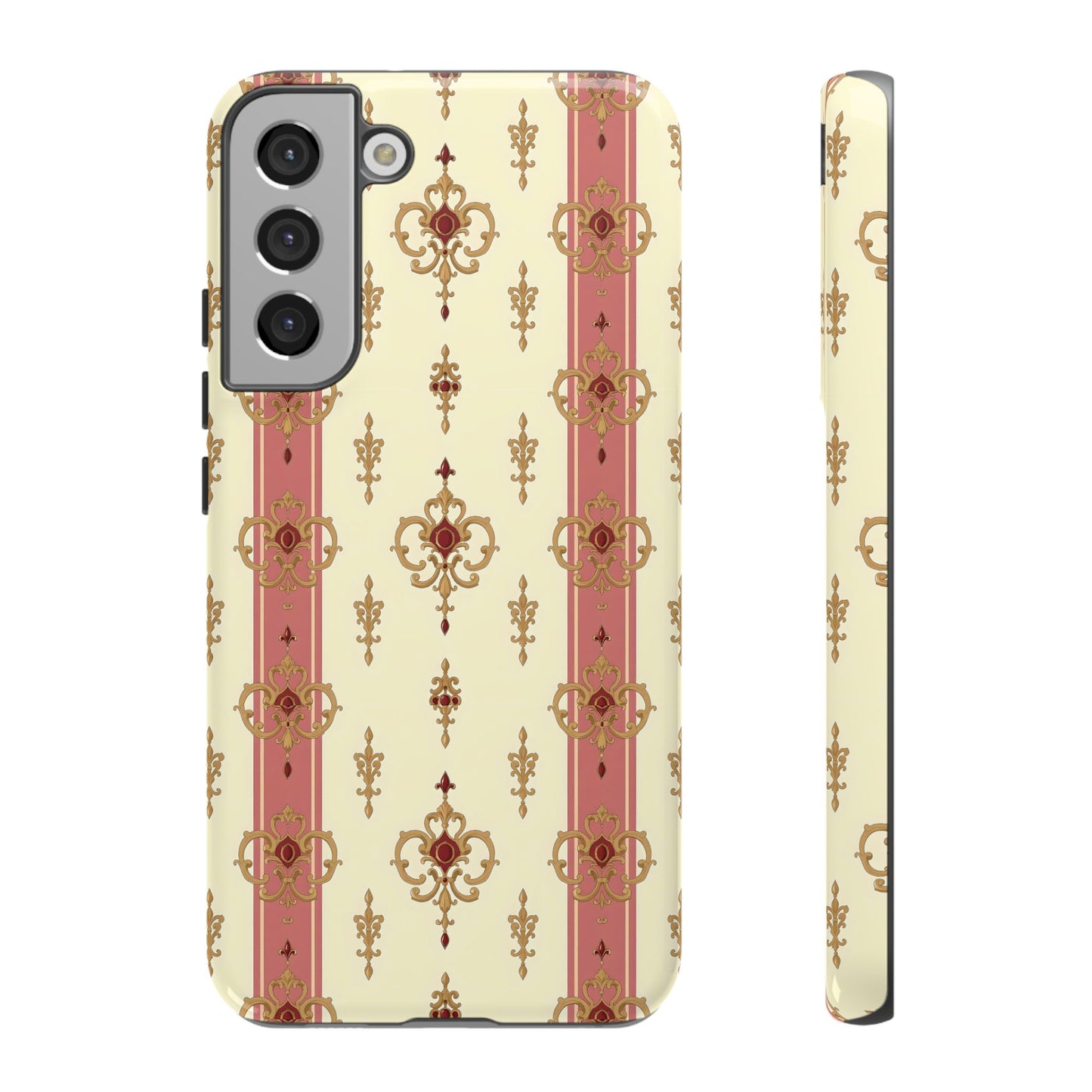 Elegant Floral Motif Phone Case - Tough Cases with Vintage Design - Mauve Striped Gold Damask