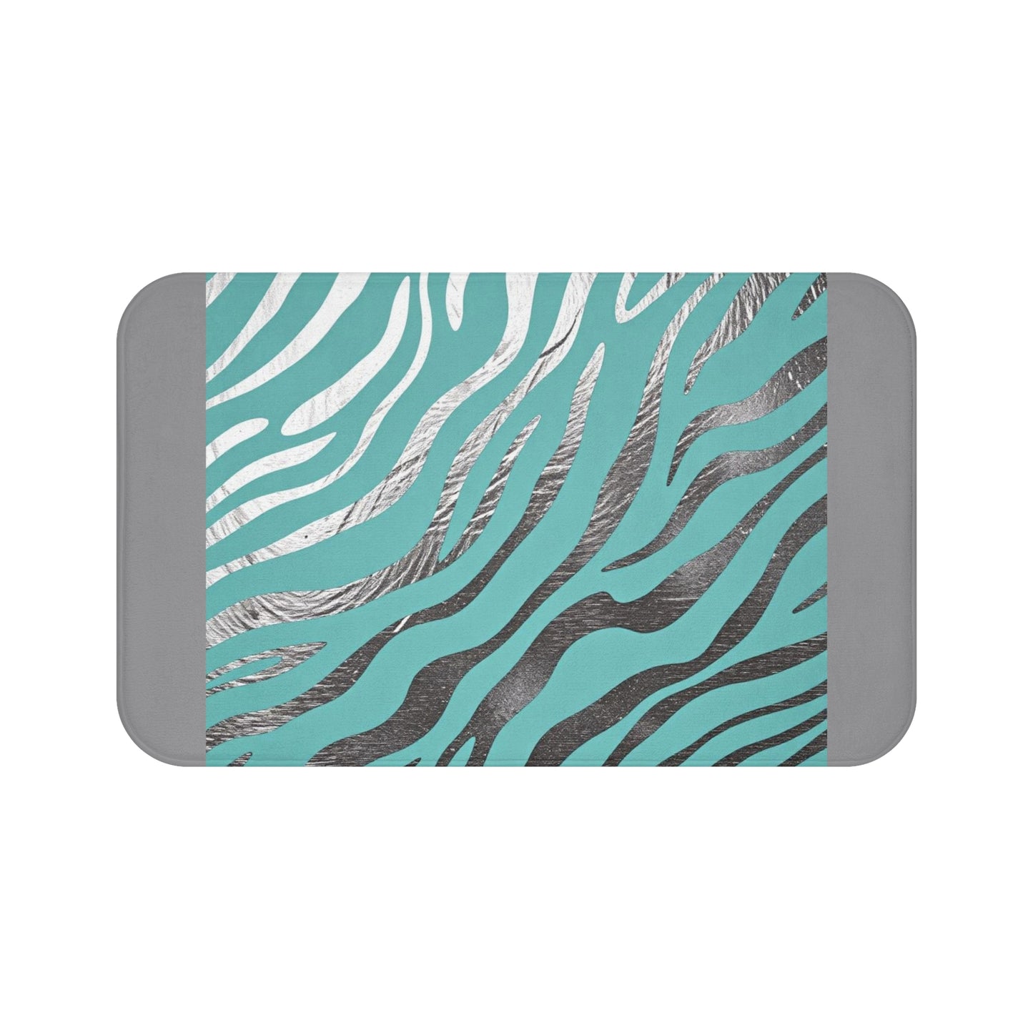 Zebra Print Bath Mat - Stylish Coastal Home Decor - Aqua & Silver
