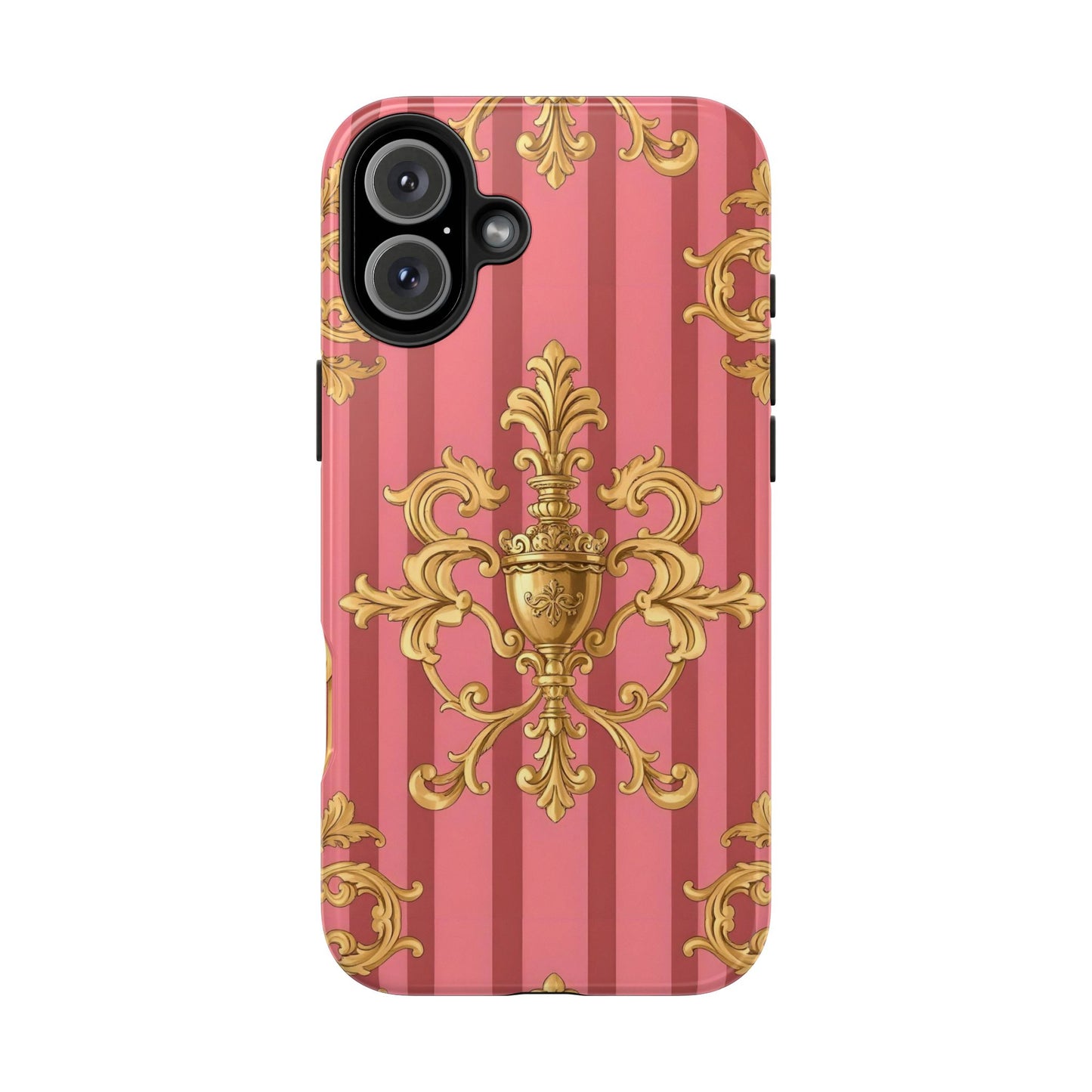 Elegant Baroque Tough Phone Cases, Durable Phone Cover, Stylish Accessory, Gift for Any Occasion - Pink Striped Gold Baroque
