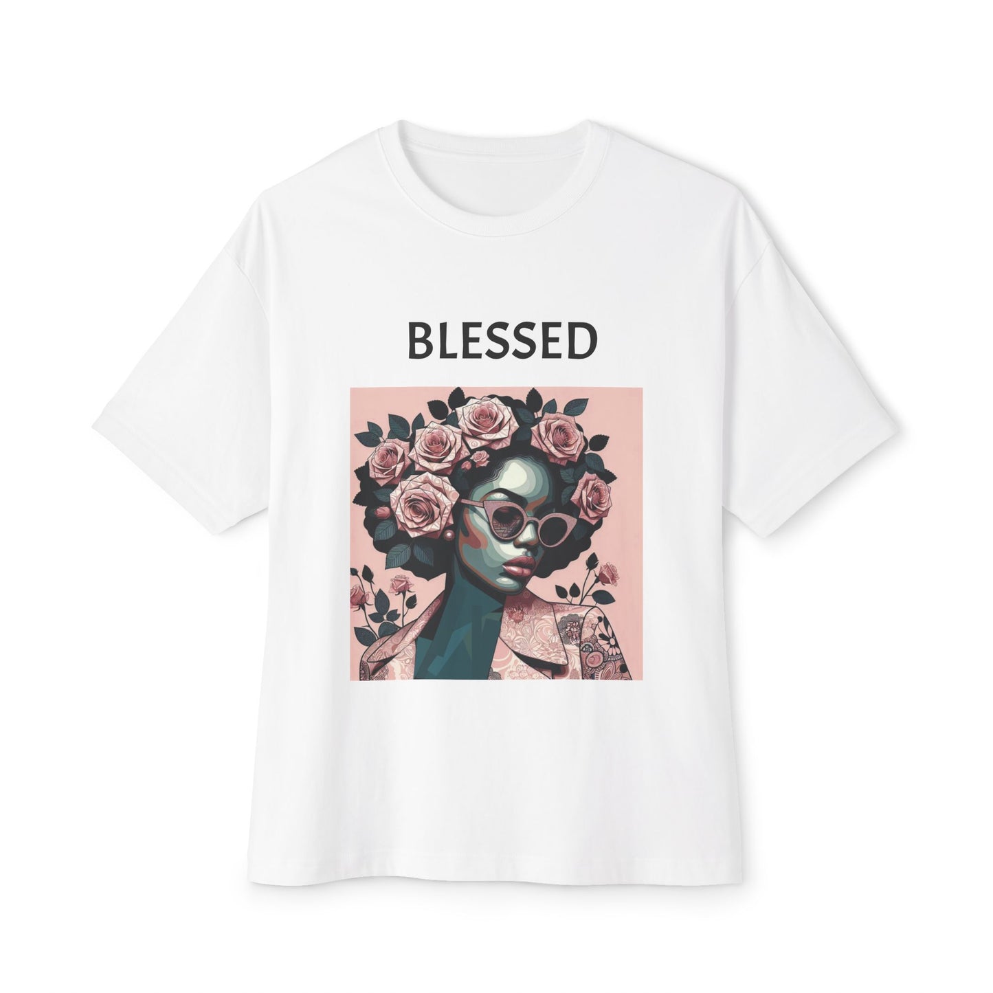 Blessed Floral Oversized Tee | Unisex Fashion, Trendy Streetwear, Gift Idea, Spiritual Apparel, Chill Vibe Shirt - Black Lettering