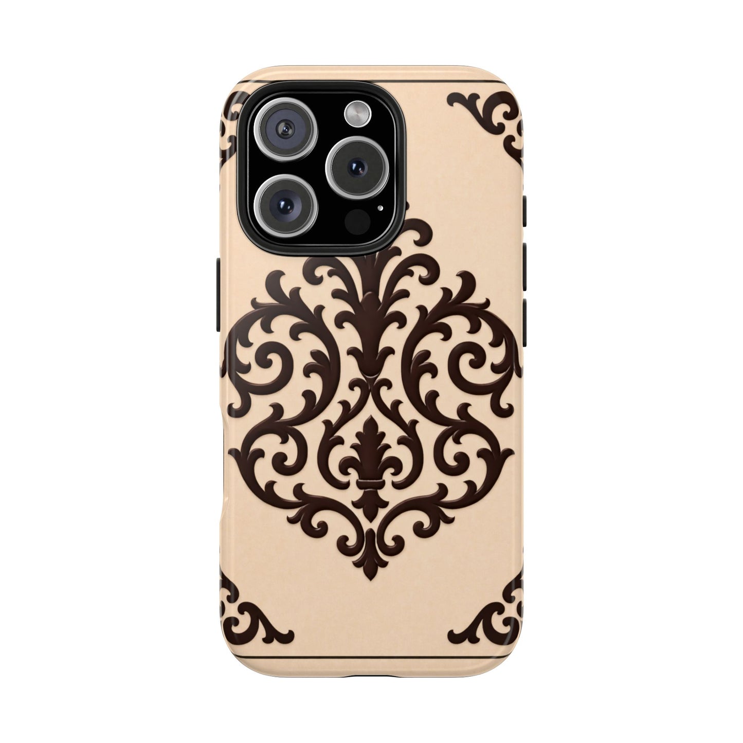 Almond-Beige & Brown Baroque Tough Phone Case — Elegant Beige & Brown Protective Cover