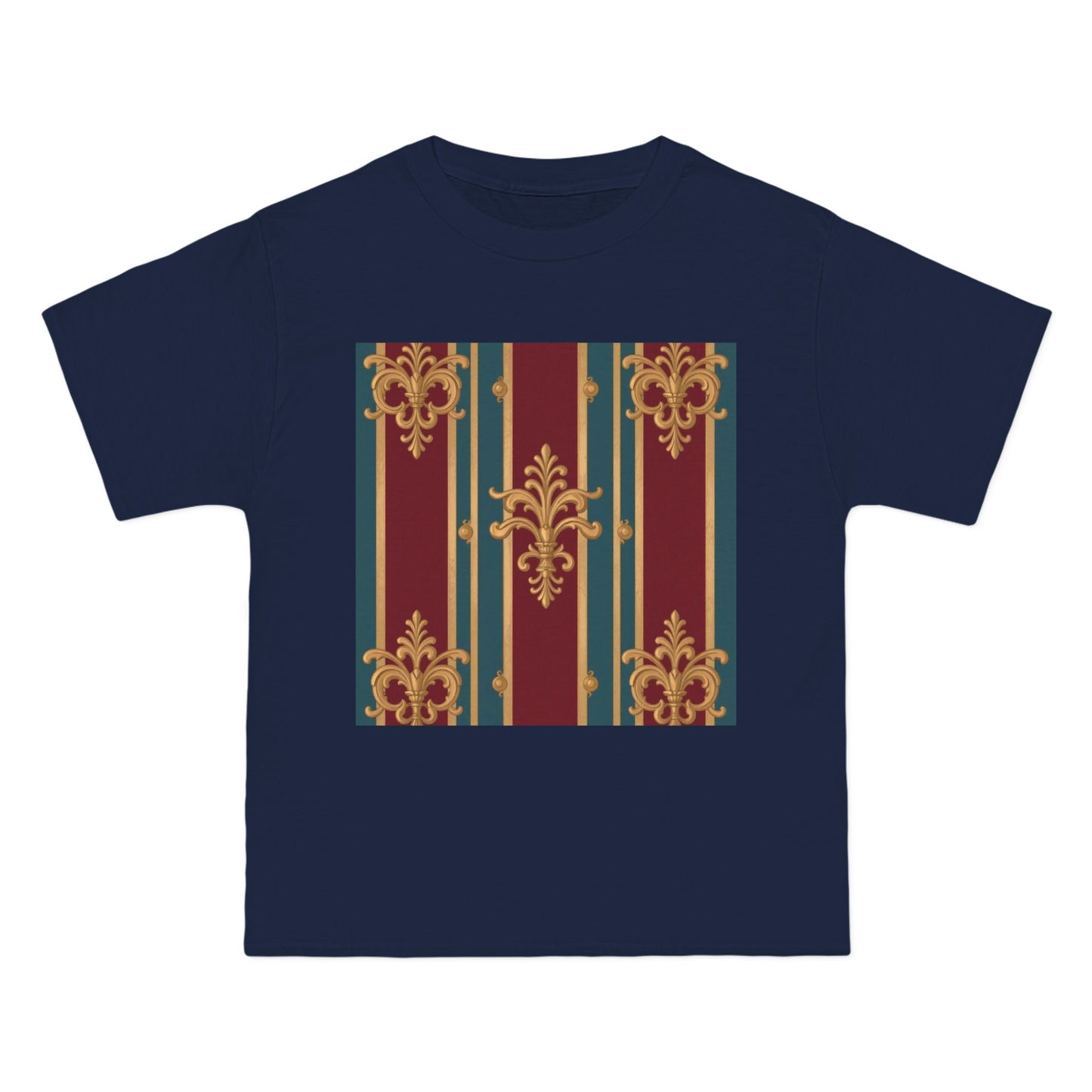 Elegant Vintage Patterned Beefy-T® Short-Sleeve T-Shirt | Casual Wear, Summer Tops, Unique Gift - Burgundy Striped Gold Baroque