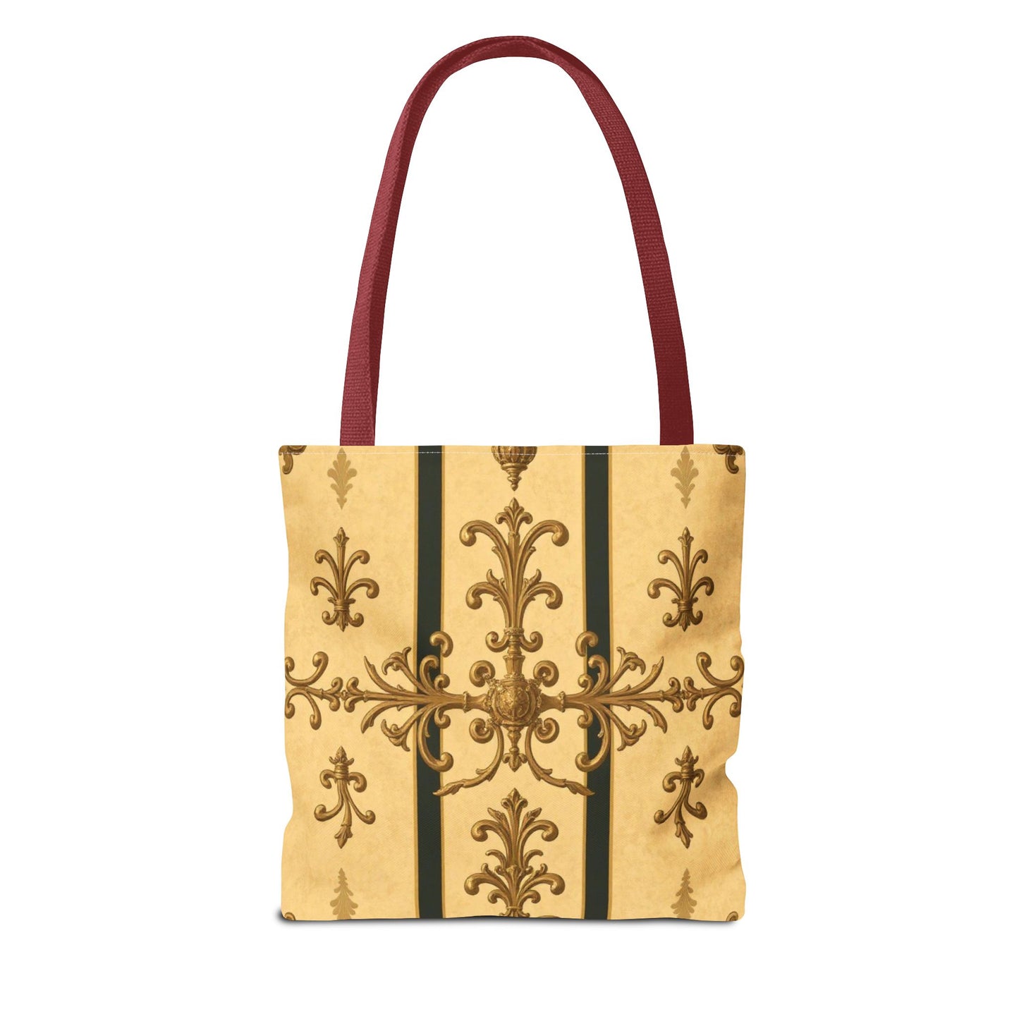 Elegant Baroque Pattern Tote Bag | Stylish Eco-friendly Shopping Bag, Beach Tote, Gift Bag, Daily Use - Matte Yellow Striped Antique Rococo
