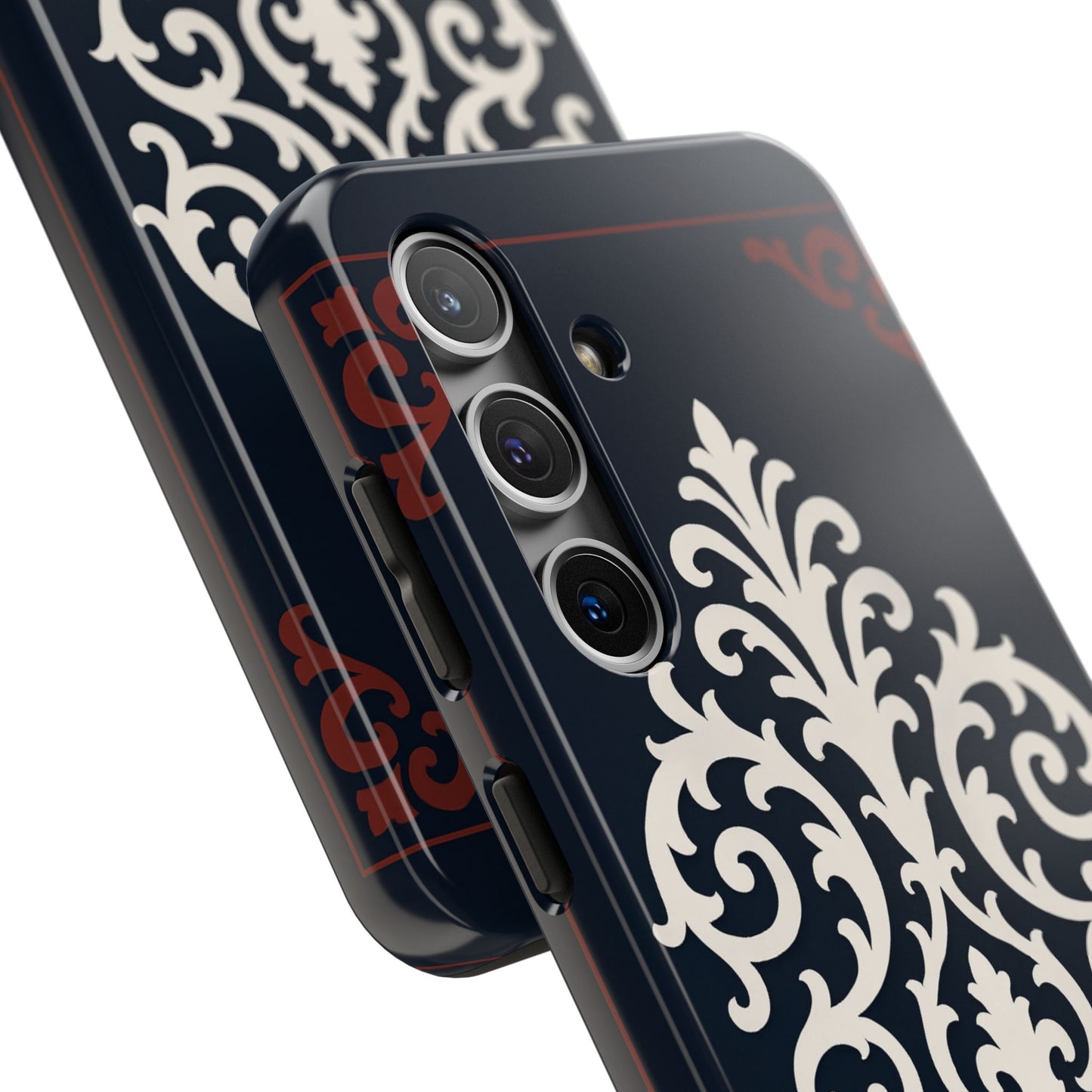 Dusk Blue-Maroon & White Baroque Tough Phone Case — Vintage Scroll Design