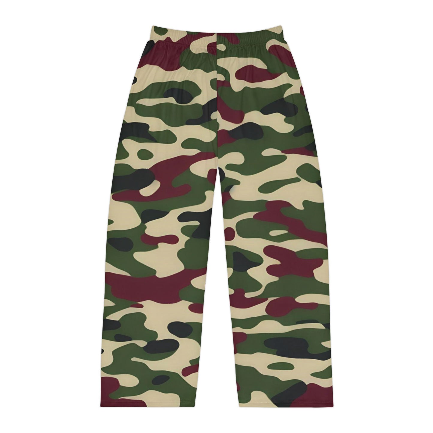 Comfortable Camouflage Men's Pajama Pants, Relaxing Loungewear, Unisex Sleepwear, Gifts for Him, Cozy Lounge Pants - Army Green & Burgundy Camo