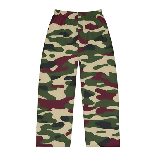 Comfortable Camouflage Men's Pajama Pants, Relaxing Loungewear, Unisex Sleepwear, Gifts for Him, Cozy Lounge Pants - Army Green & Burgundy Camo