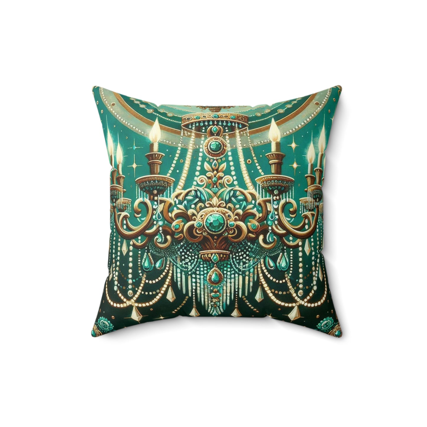 Luxurious Chandelier Faux Suede Pillow Cover, Elegant Home Decor, Boho Chic, Gift for Her, Decorative Cushion - Green & Gold Jeweled Chandelier