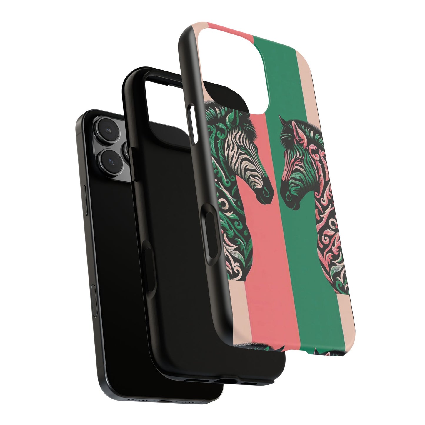 Phone Case - Elegant Pink & Green Zebra Damask Design