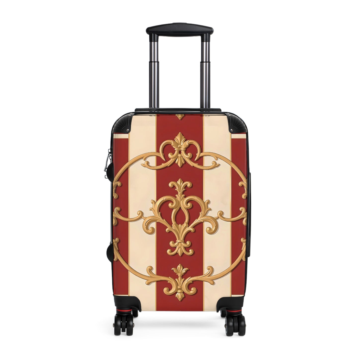 Elegant Travel Suitcase with Vintage Alabaster & Dusk Orange Striped Baroque Design
