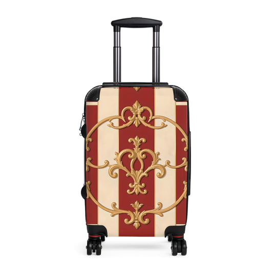 Elegant Travel Suitcase with Vintage Alabaster & Dusk Orange Striped Baroque Design