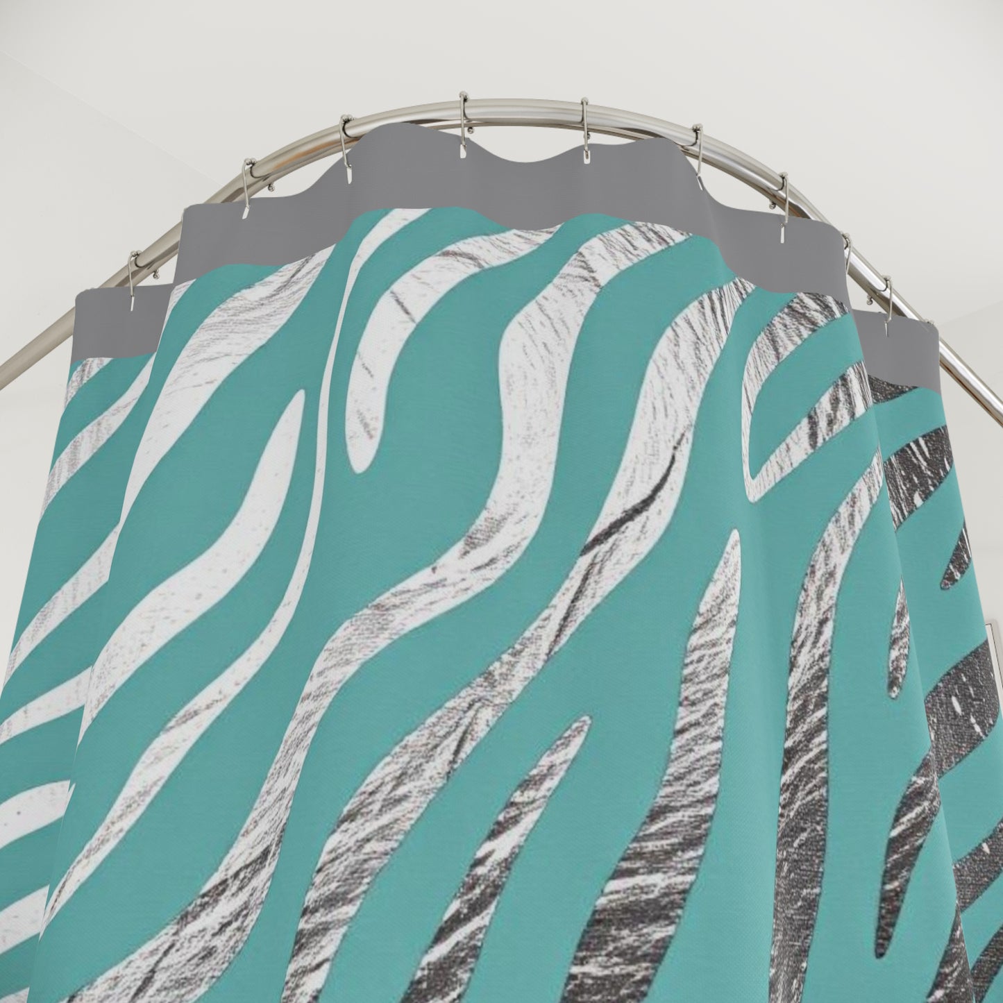 Stylish Aqua Zebra Print Shower Curtain - Modern Bathroom Decor -  Aqua & Silver