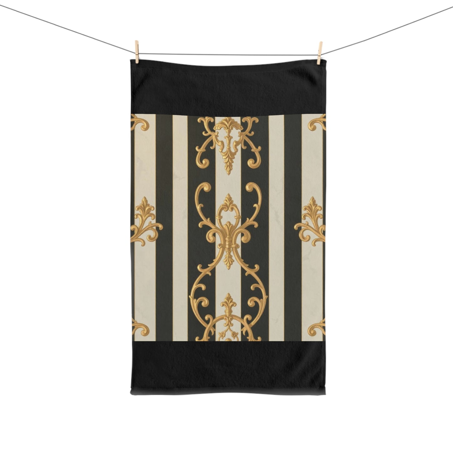 Elegant Black & Alabaster Striped Baroque Hand Towel, Luxe Kitchen Towel, Bathroom Decor, Stylish Home Accessory, Gift for Her, Decorative Towel