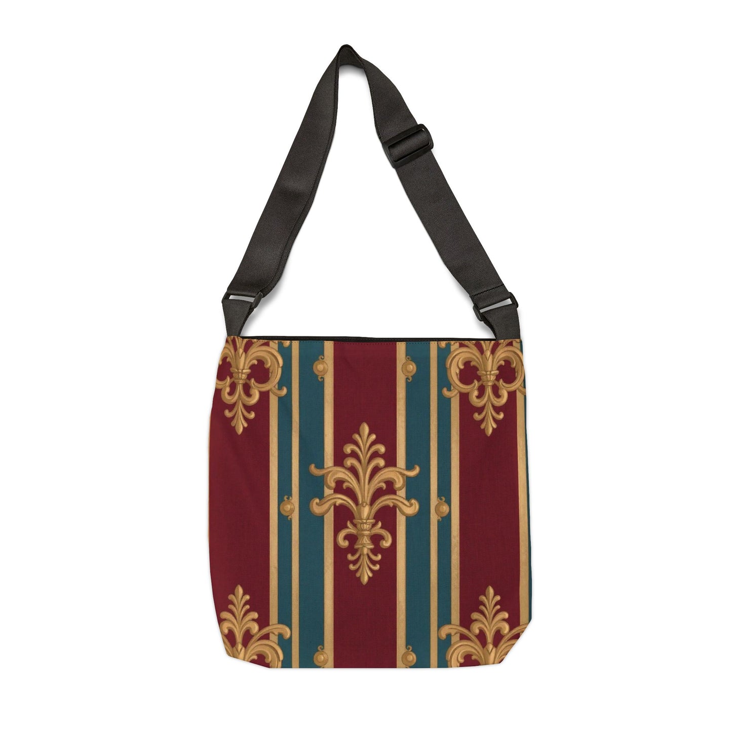 Elegant Pattern Adjustable Tote Bag, Stylish Shoulder Bag, Unique Gift, Fashion Accessory, Everyday Use - Burgundy Striped Gold Baroque