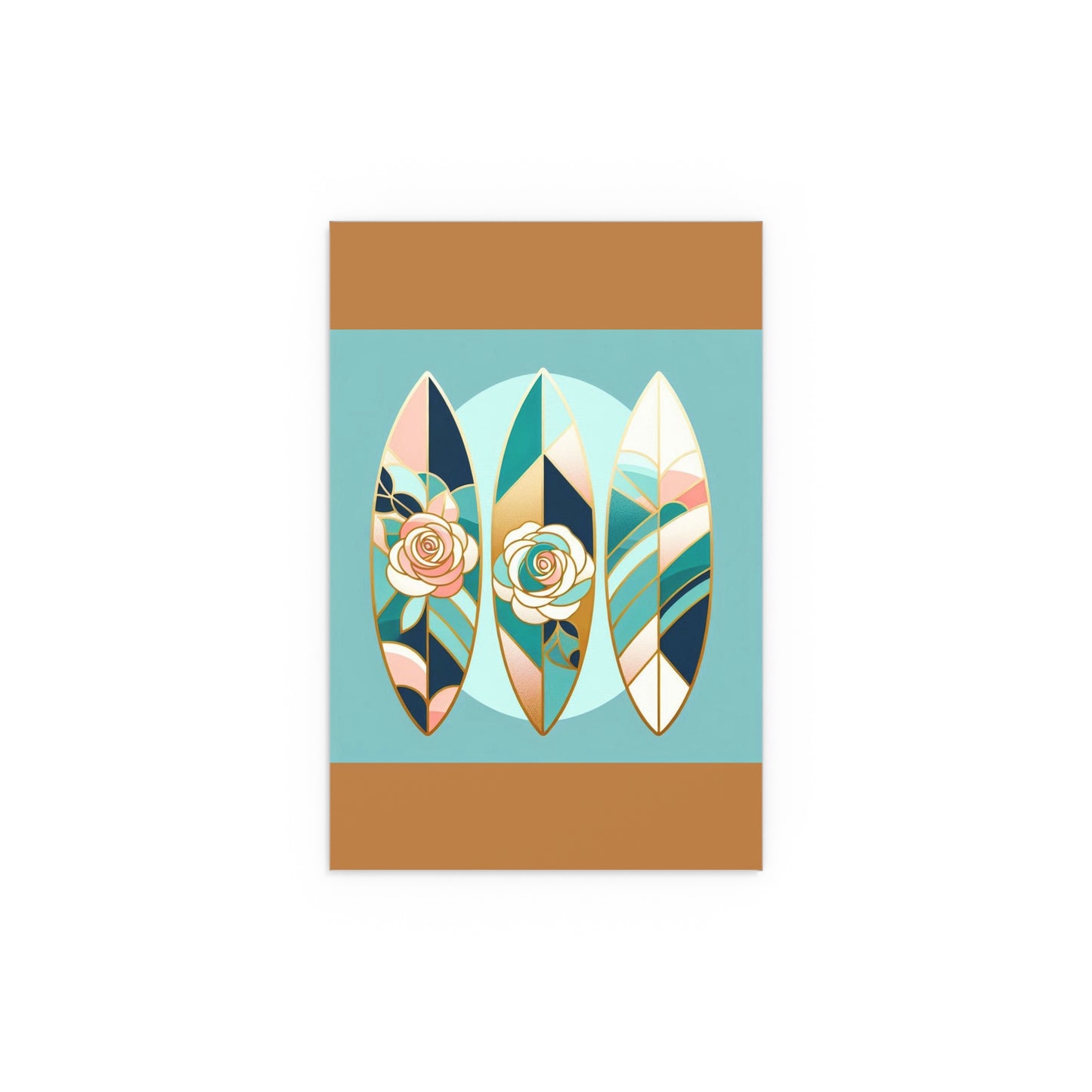 Elegant Floral Silk Poster - Indoor/Outdoor Wall Art for Home Decor - Blue, Pink & Aqua Surfboard & Roses