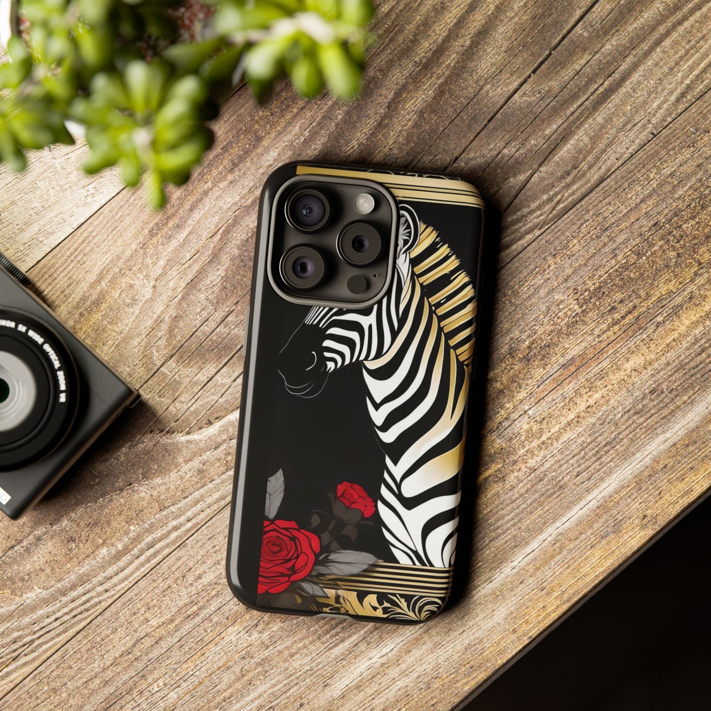 Phone Case - Elegant Zebra & Roses Design