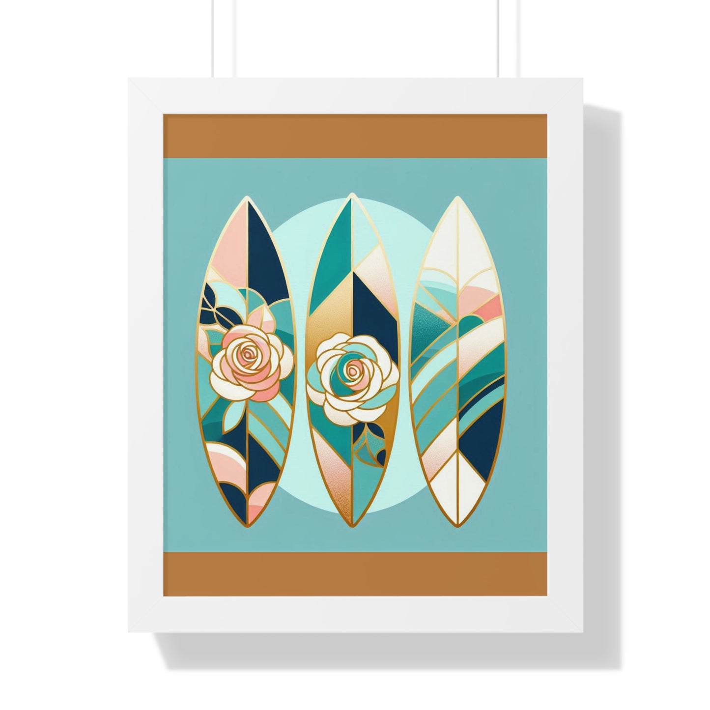 Vertical Poster - Blue, Pink & Aqua Surfboard & Roses Wall Art