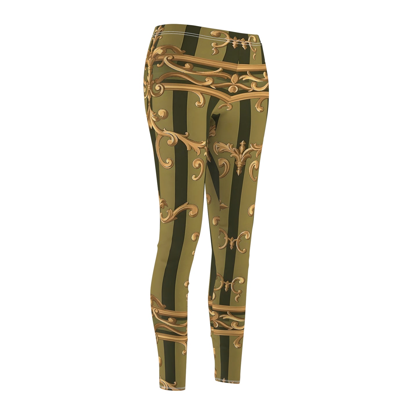 Chic Bohemian Leggings - Stylish Activewear for Women, Trendy Yoga Pants, Casual Leggings - Olive Green Striped Rococo